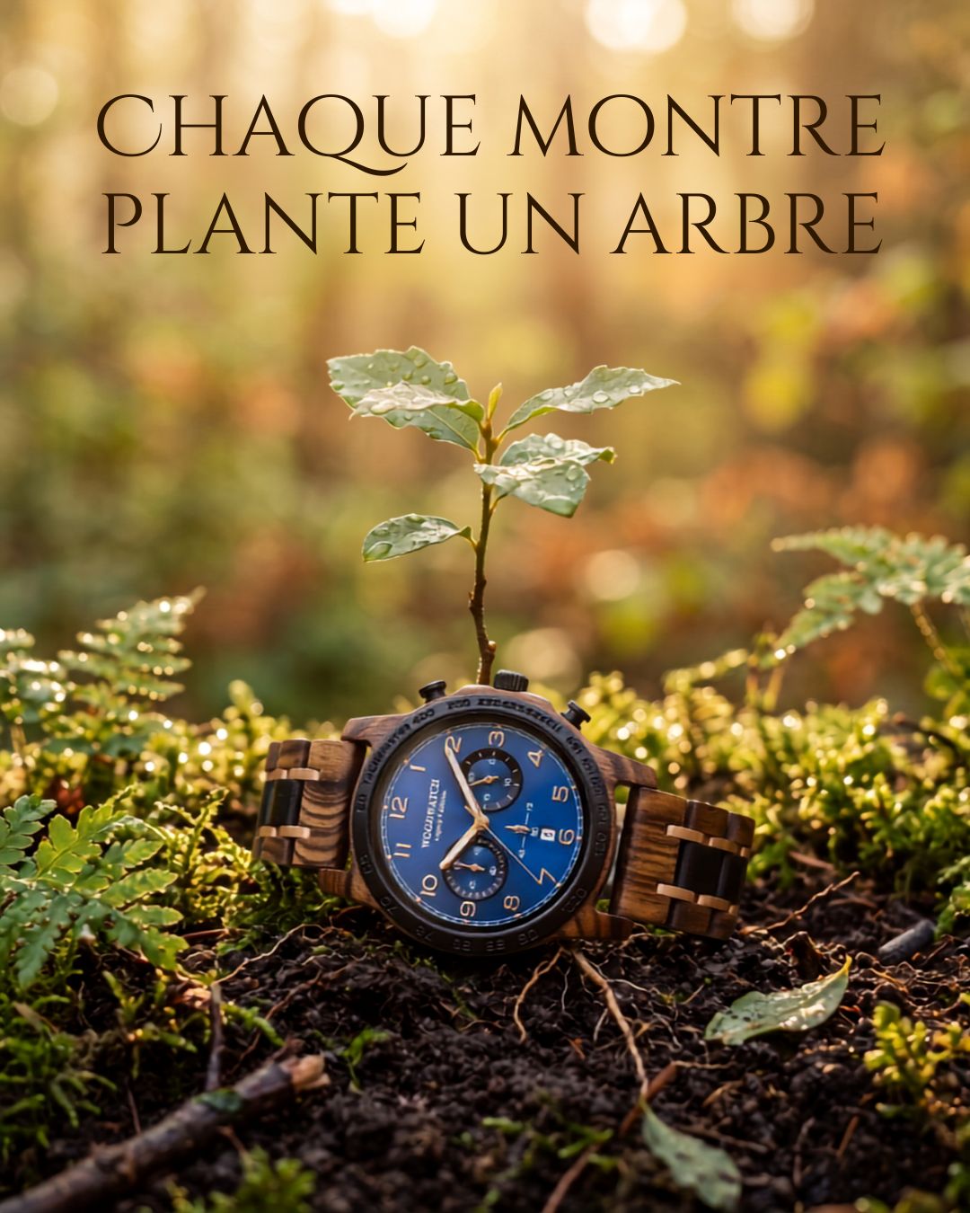 Campagne marketing Montre en Bois par Kévin Vigreux, visuels générés par IA