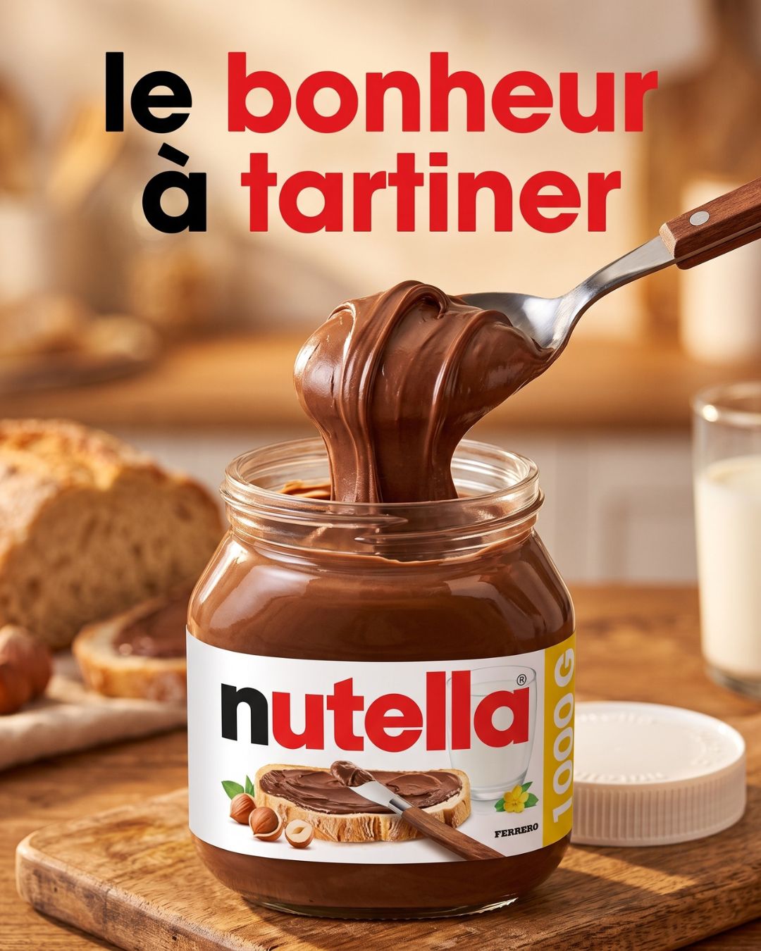 Nutella — cuillère gourmande plongée dans le pot ouvert — visuel marketing par Kévin Vigreux