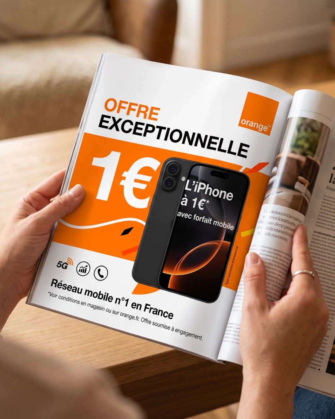 Campagne marketing Orange (Forfait) par Kévin Vigreux, visuels générés par IA