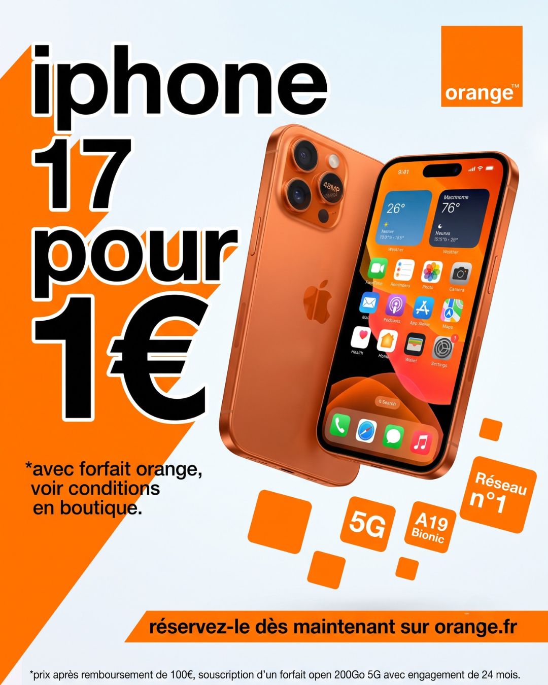 Orange (Forfait) — iPhone 17 à 1€, mise en avant — visuel marketing par Kévin Vigreux