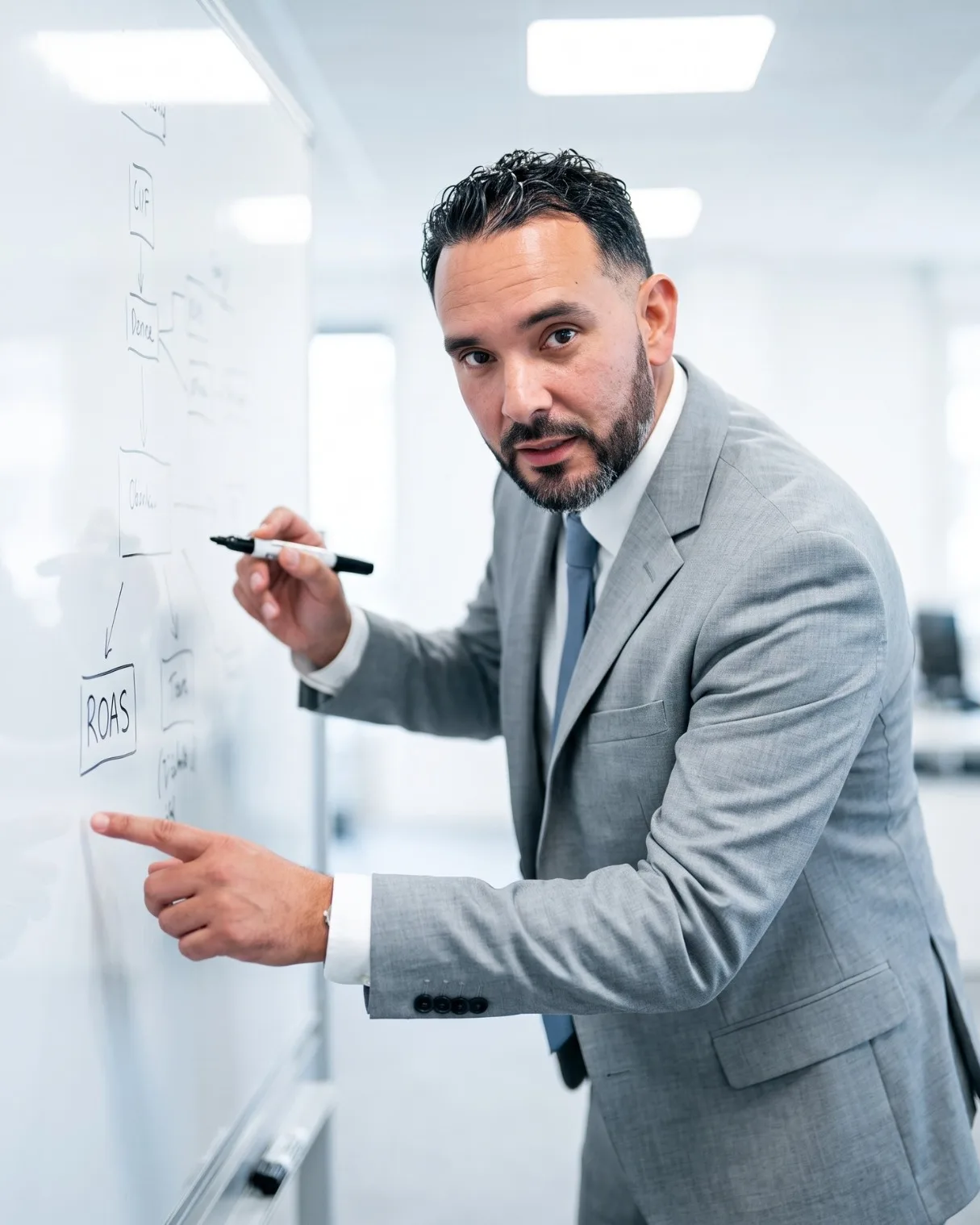 Kévin Vigreux au tableau, analyse des KPI d'une campagne (ROAS, CPA)