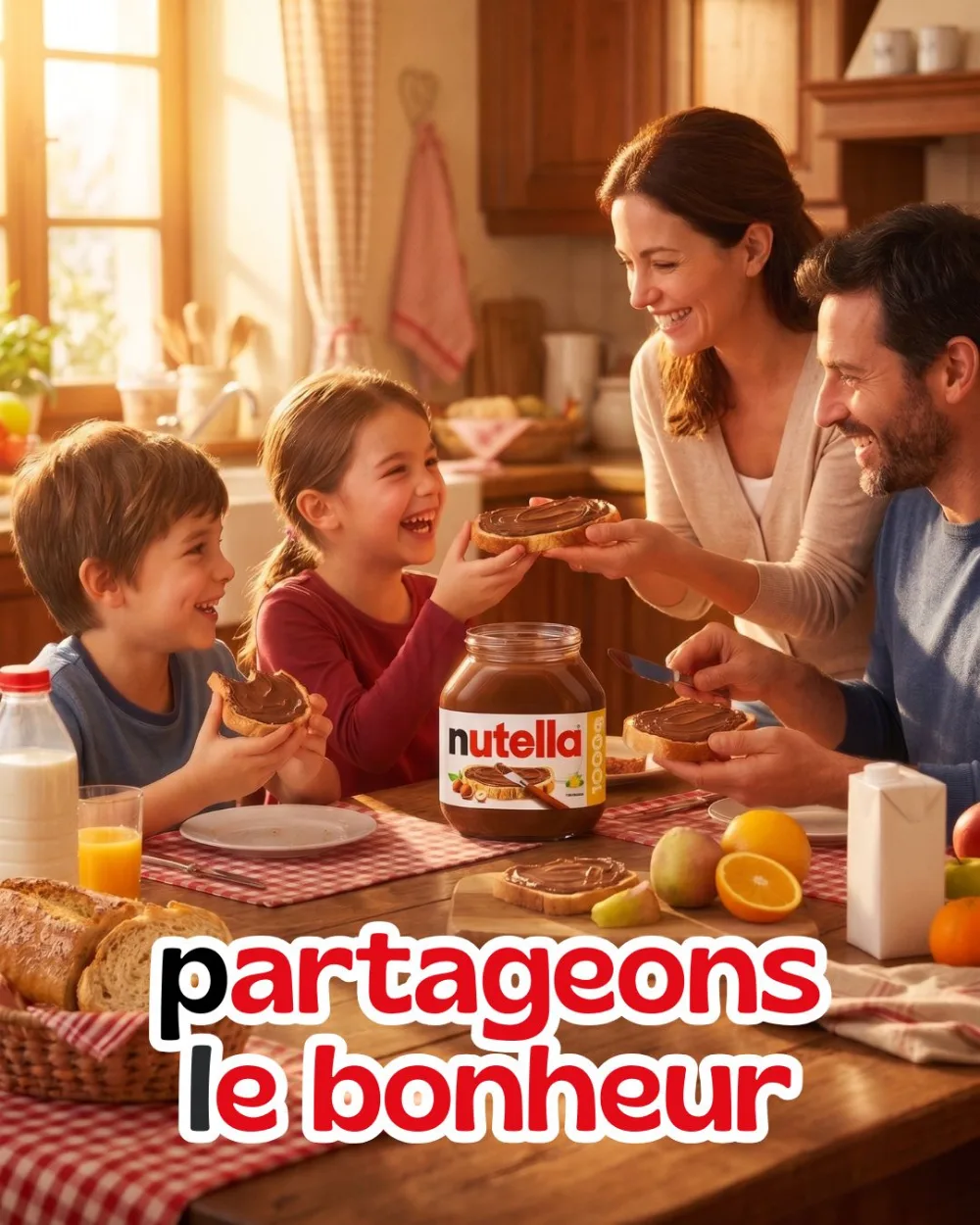 Pâte à tartiner Nutella, campagne créée par Kévin Vigreux — toute la famille réunie autour du petit-déjeuner