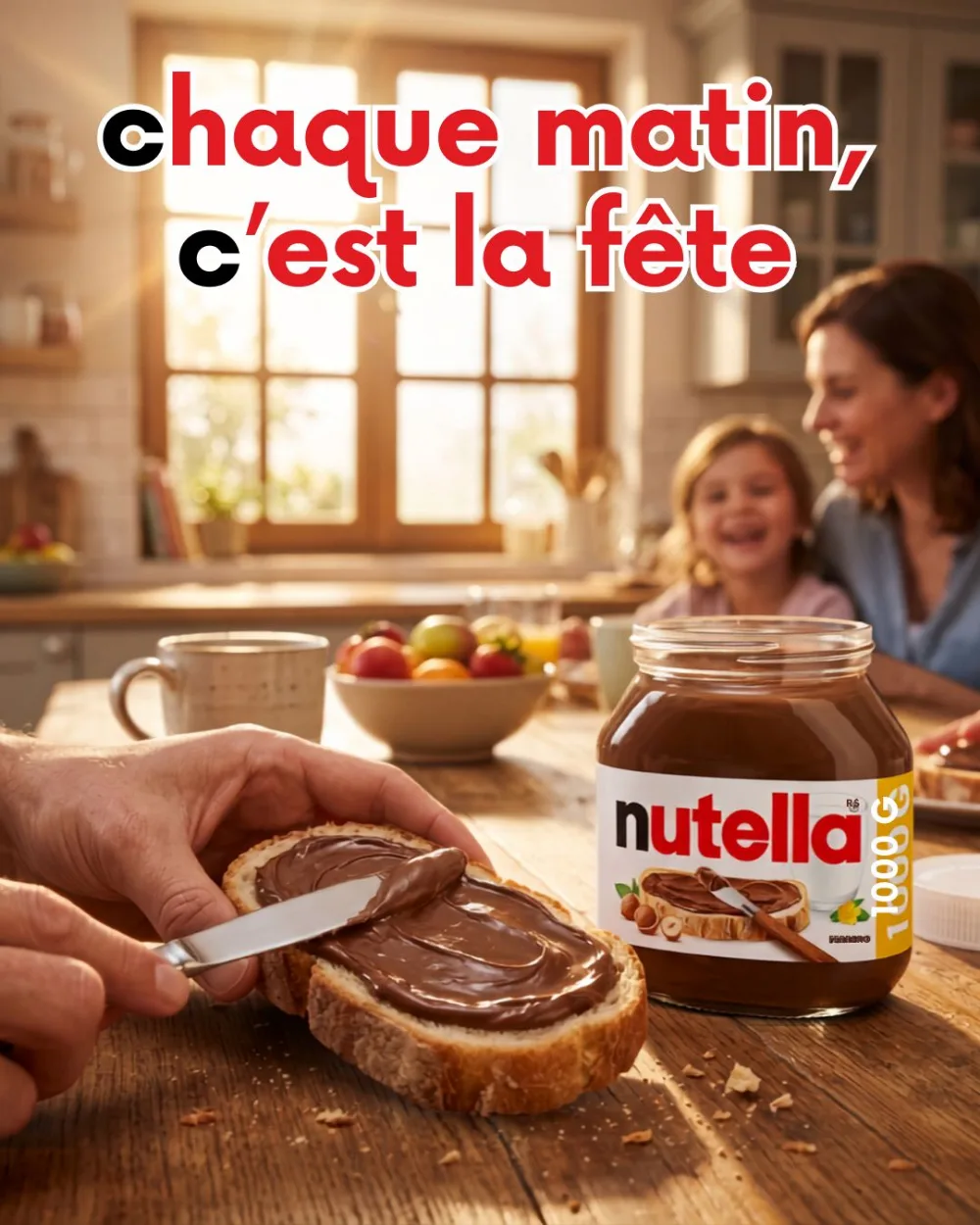 Pâte à tartiner Nutella, campagne créée par Kévin Vigreux — petit-déjeuner en famille, tartine préparée à table