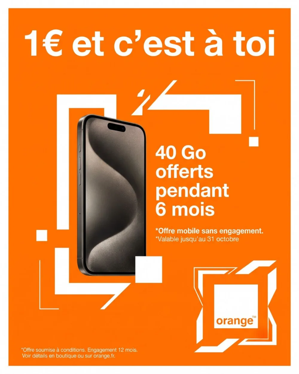 Forfait mobile Orange, campagne créée par Kévin Vigreux — fond orange plein, offre graphique et minimaliste